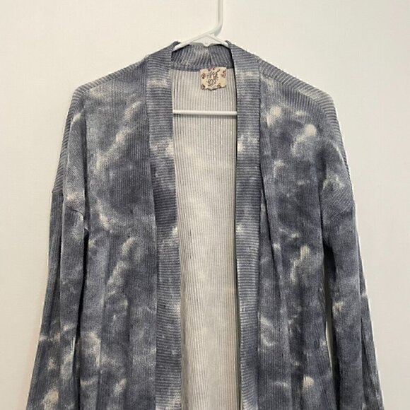 HIPPIE ROSE Blue Tie Dye Ribbed Knit Open Long Sleeve Boho Long Cardigan Sweater - Picture 2 of 13